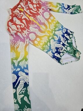 Mini Boden Long Sleeve Rainbow Ombre Mermaid Swimsuit 8 9